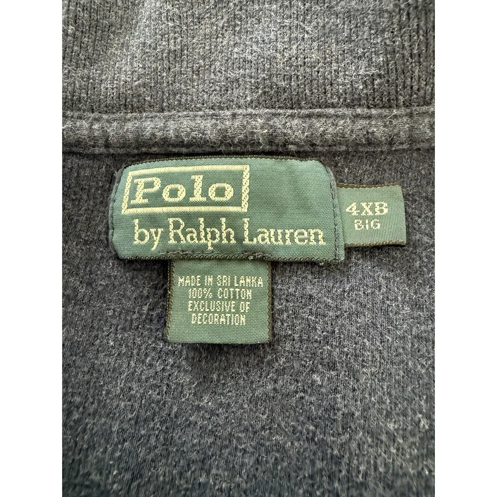 Vtg. Polo Ralph Lauren Pullover Mens 4XB Blue 100% Cotton Quarter Zip White Pony
